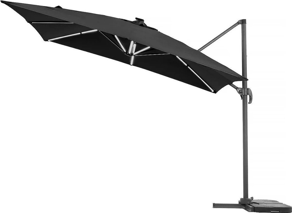 Parasol ogrodowy "Sun 4 Luxe" z boczną nogą - Z podświetleniem LED - Z aluminium - Kwadratowy - 3 x 4 m - Czarny