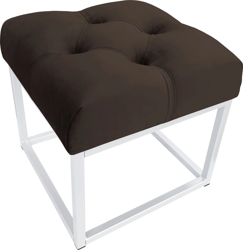 Pufa CHESTERFIELD tkanina Welur loft ławka podnóżek metal : Kolor Stelaża - Biały, Kolor tkaniny - VELVET - MG05, Typ tkaniny - Velvet