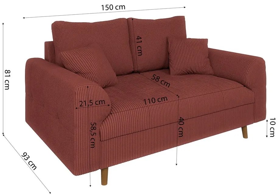 Ceglasta sztruksowa sofa 150 cm Ariella – Ropez