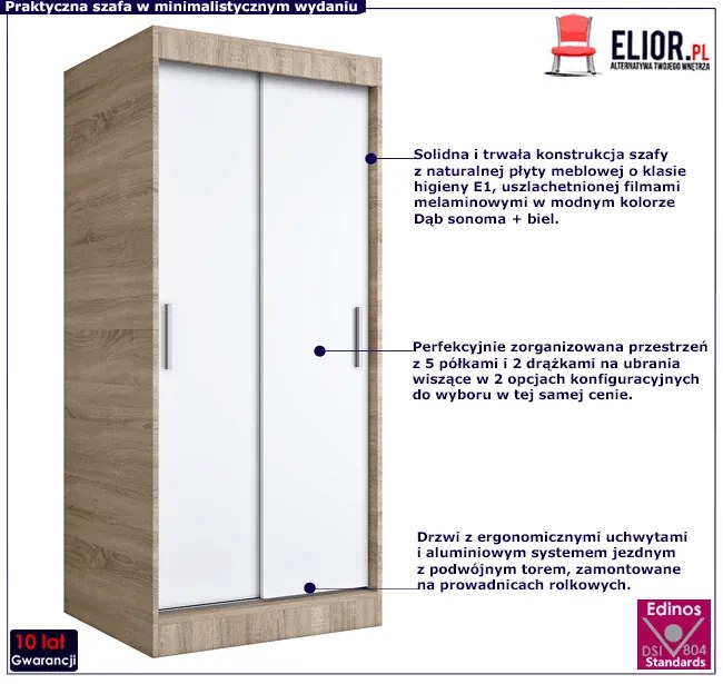 Szafa przesuwna dąb sonoma + biel - Erco 2X