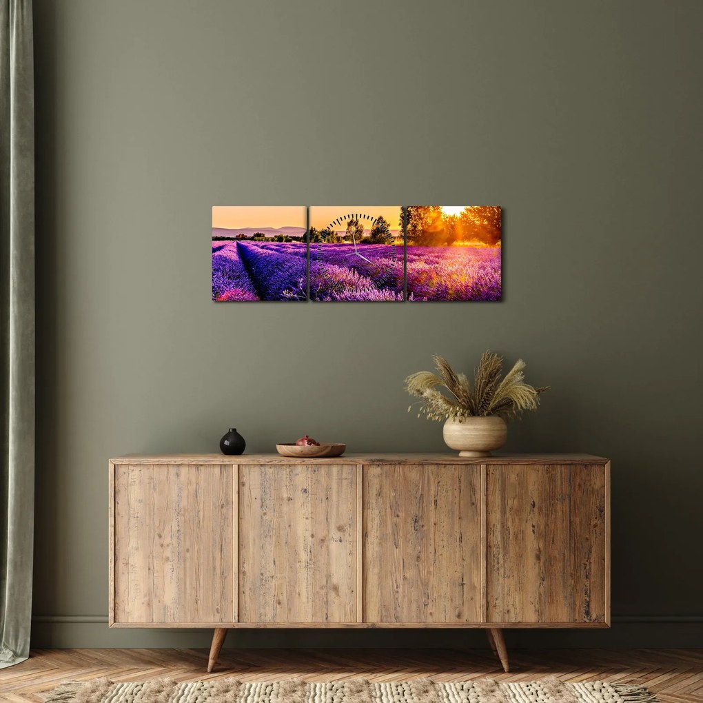 Obraz lawendowego pola (z zegarem) (90x30 cm)