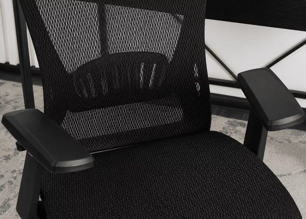 Fotel obrotowy Valles – ergonomiczny czarny fotel biurowy z regulowanym zagłówkiem