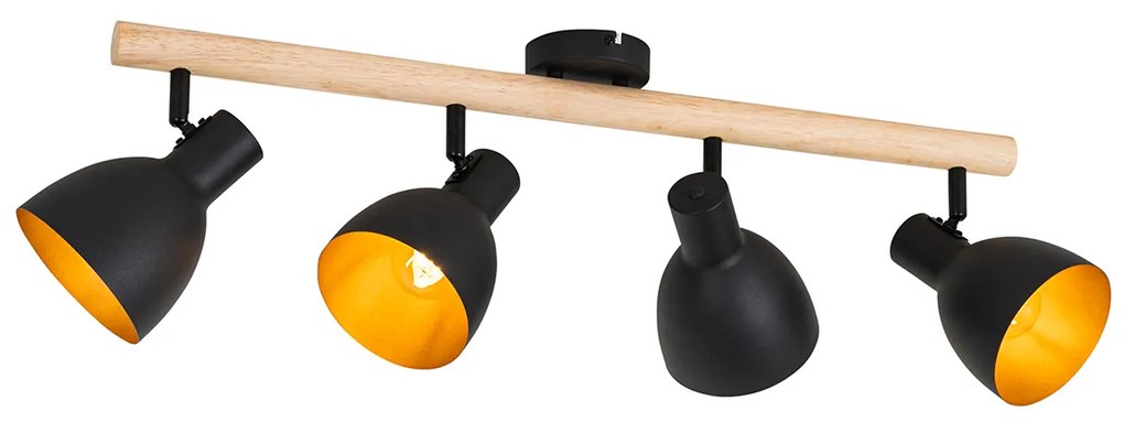 Rustykalny reflektor czarny z drewnem 4-światła - Flint