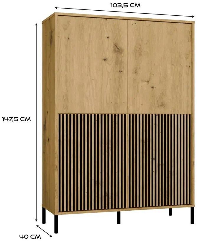 Komoda z lamelami na nóżkach dąb artisan - Valdi 3X