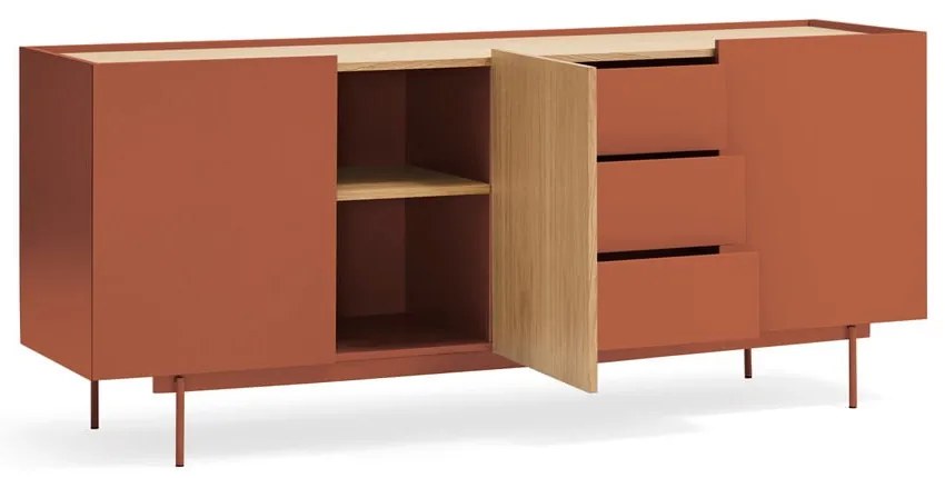 Ceglasto-naturalna niska komoda w dekorze dębu 180x78 cm Otto – Teulat
