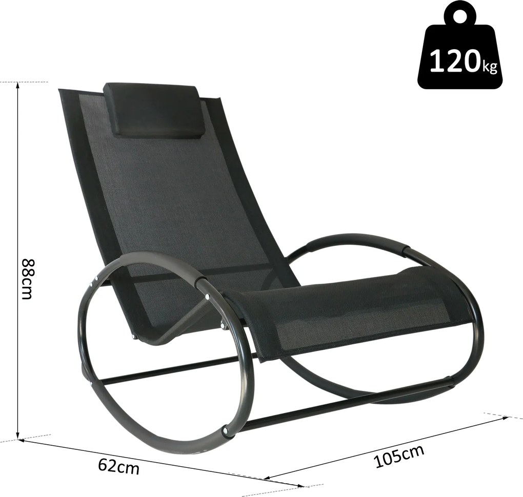 Outsunny leżak ogrodowy na biegunach z poduszką stal i texteline czarny odporny na warunki atmosferyczne 105x62x88cm | Aosom PL
