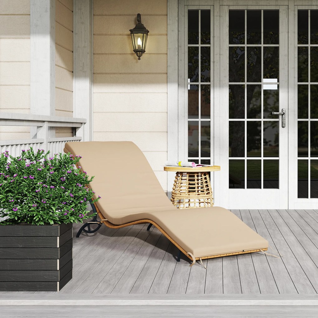 Outsunny Leżak Rattanowy Ogrodowy z Poduszką, Wodoodporny Leżak 120 kg Nośności 166 x 63 x 76 cm Beżowy