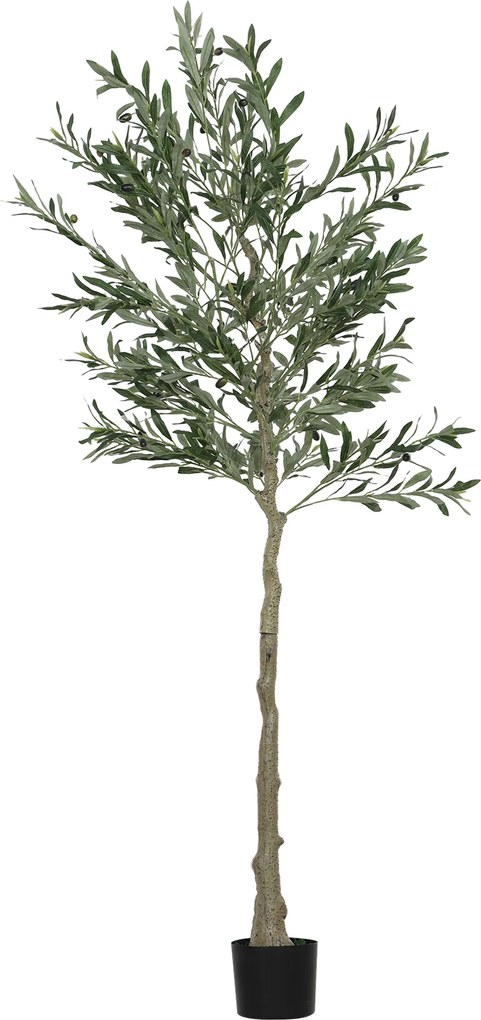 HOMCOM Sztuczna Roślina, Sztuczne Drzewo Oliwne, 180 cm, 900 Liści, 40 Owoców, Stabilna Doniczka, Dekoracyjna Roślina, Zielona