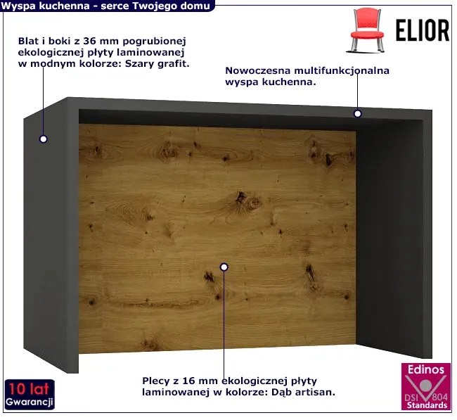 Wyspa kuchenna szary grafit + dąb artisan - Mercado 4X