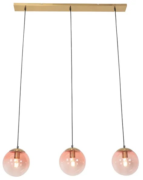 Lampa wisząca w stylu art deco mosiądz z różowym szkłem 3-światłowa - Pallon ArtDeco Oswietlenie wewnetrzne