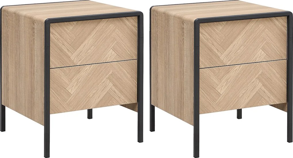 Zestaw 2 szafek nocnych - 2 szuflady - MDF i metal - Naturalny i czarny - TUMACO