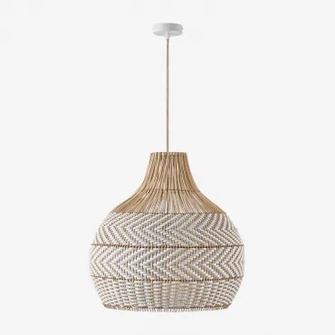 Lampa Sufitowa Wisząca Z Plecionego Rattanu Llaury Naturalny - Biała & Ø55 Cm - ↑55 Cm Llaury - Sklum