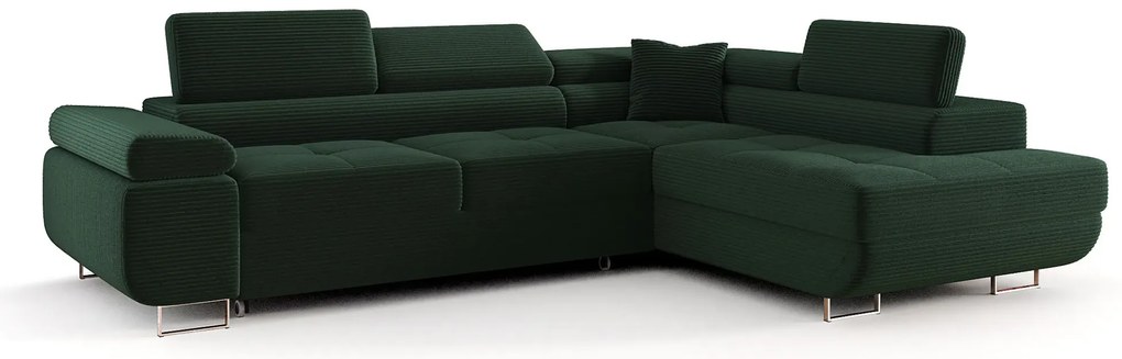 Zielony sztruksowy narożnik z pojemnikiem na pościel A8-Z04