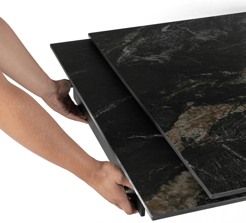 Stół Rozkładany Prostokątny IBIZA 160-240 cm Ceramiczny Czarny Marmur do Jadalni Nowoczesny Loft