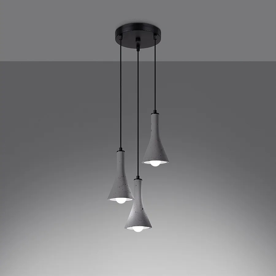 Lampy wiszące nowoczesny Lum, beton - 3 źródło światła 3000K - L.27 x H.115 cm - szary