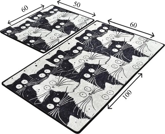 Czarno-szare dywaniki łazienkowe zestaw 2 szt. 60x100 cm White Cats – Foutastic