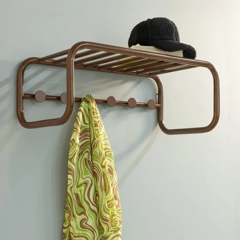 Ciemnobrązowy metalowy wieszak ścienny z półką 72 cm Retro – Spinder Design