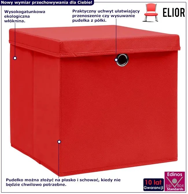 Zestaw 4 czerwonych pudełek z pokrywami A4-B14