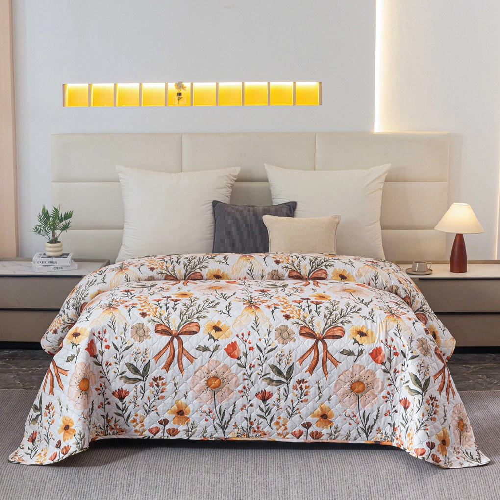 Narzuta na łóżko FLORAL RIBBON, kremowy Rozmiar: 170 x 210 cm