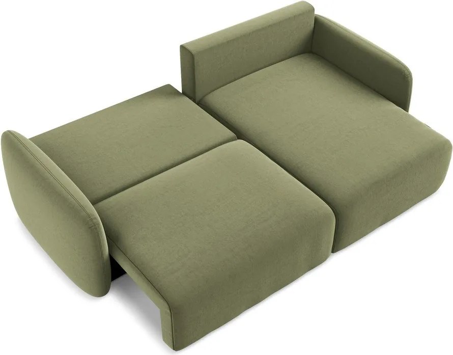 Zielony aksamitny rozkładany narożnik ze schowkiem (prawostronny/z szezlongiem) Kalena – Makamii