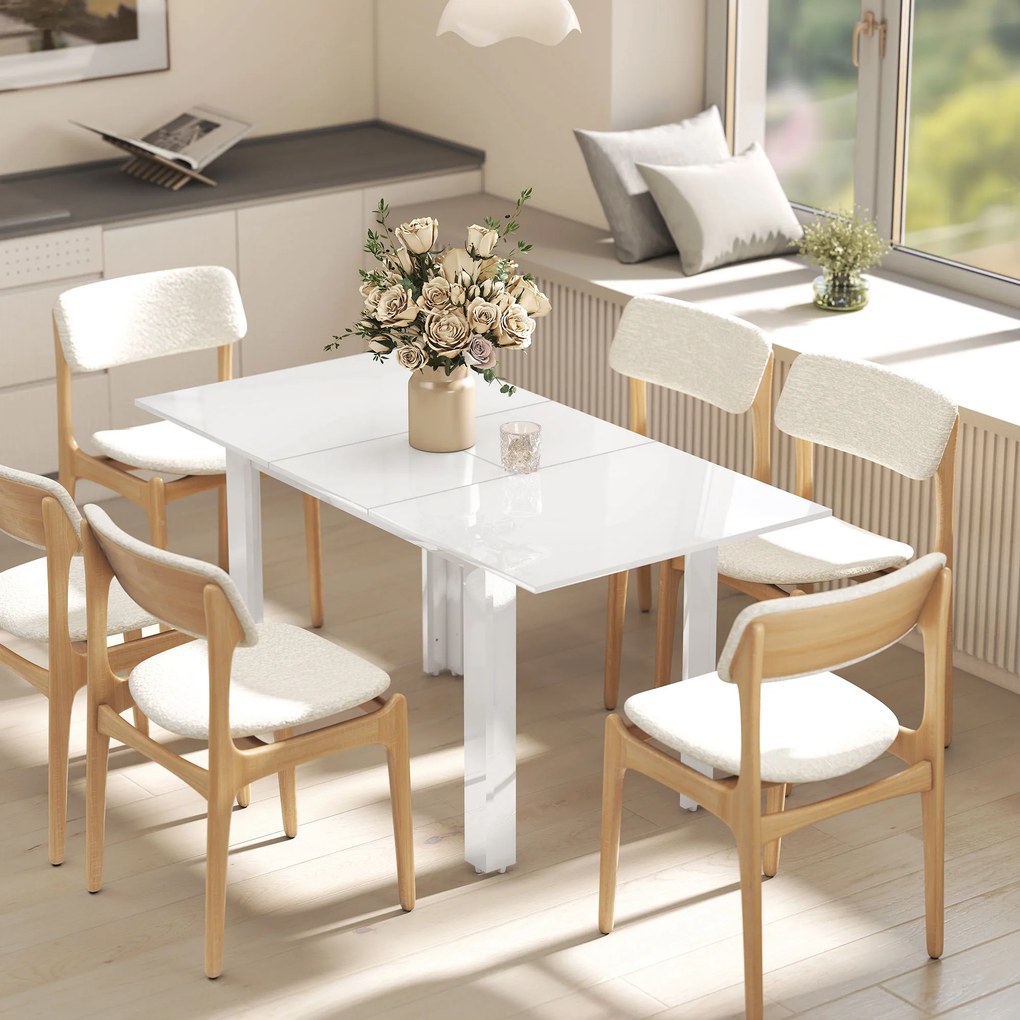 HOMCOM Rozkładany stół jadalniany 120-160 x 70 cm, regulowany stół kuchenny dla 4-6 osób, MDF, biały wysoki połysk