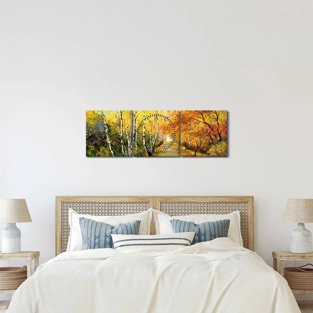 Obraz - Romantyczna aleja wzdłuż wody, obraz olejny (z zegarem) (90x30 cm)