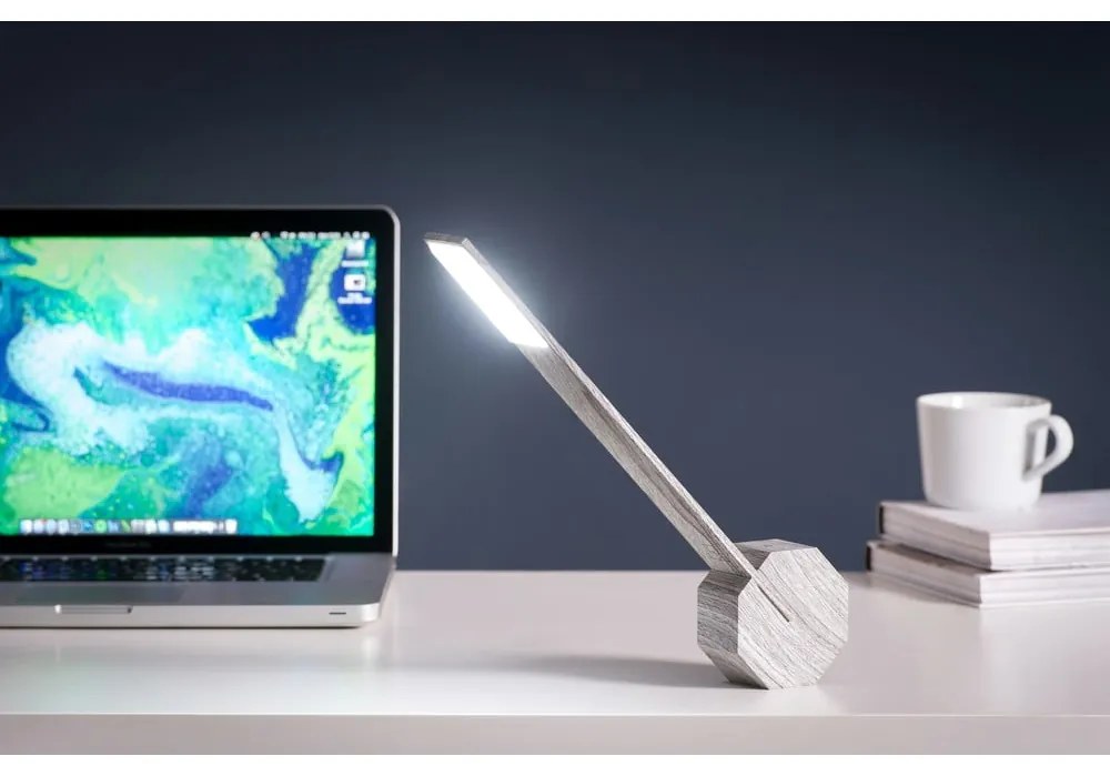 Szara lampa stołowa LED (wysokość 38 cm) Octagon One – Gingko