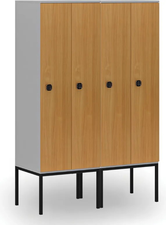 Drewniana szafa ubraniowa S4 z podstawą, 2-drzwiowa, 1871 x 600 x 500 mm, demontaż, zamek kodowy, szary/czereśnia