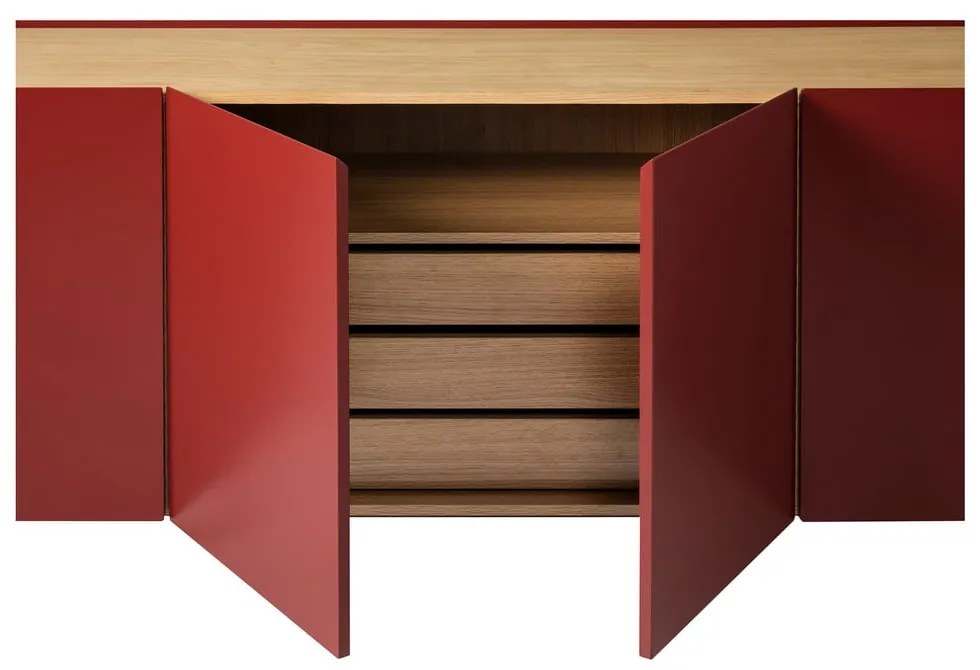 Czerwona niska komoda w dekorze dębu 165x78 cm Arista – Teulat