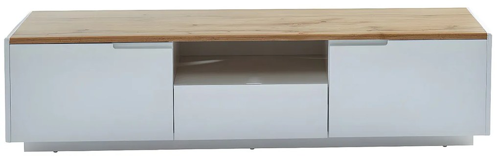 Szafka RTV AMANI - 2 pary drzwiczek i 1 szuflada - MDF lakierowane na biało - Kolor: biały i dębowy.