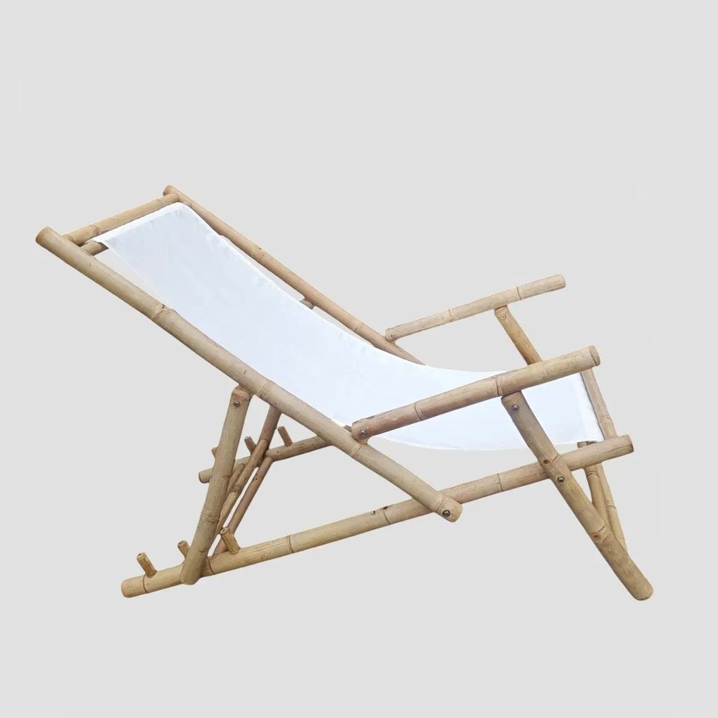 Leżak bambusowy MARE z podłokietnikami 139x60x11cm biały HOMLA