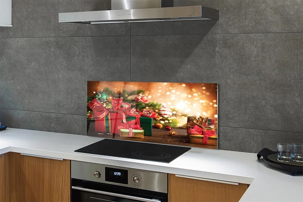 Panel szklany do Kuchni Prezenty w Blasku Choinki