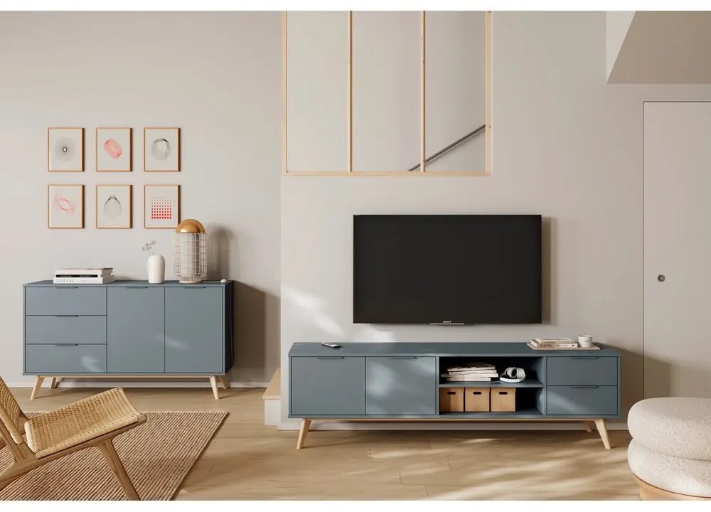 Szarozielona szafka pod TV 180x53x40 cm Pisco – Marckeric