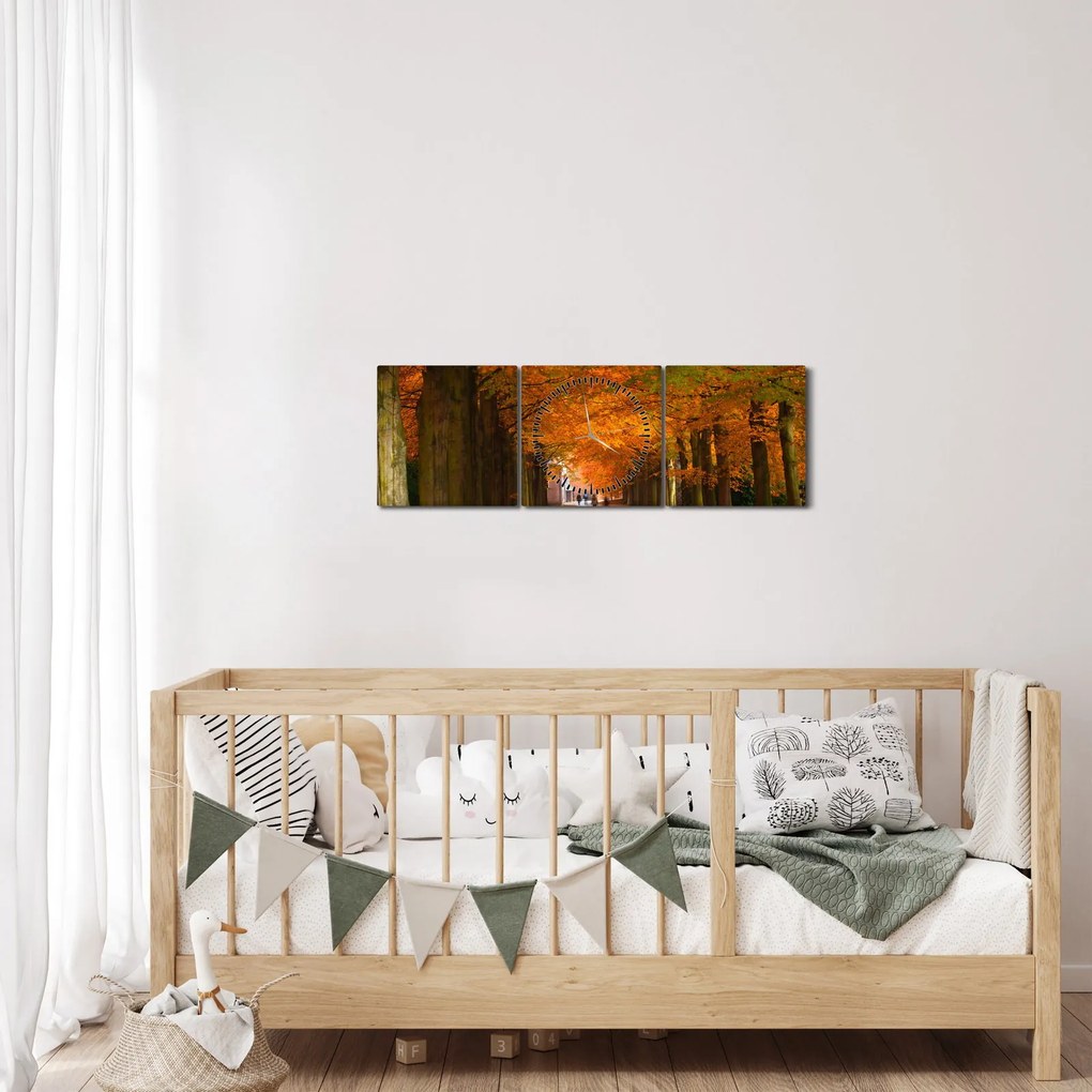 Obraz - Aleja drzew jesienią (z zegarem) (90x30 cm)