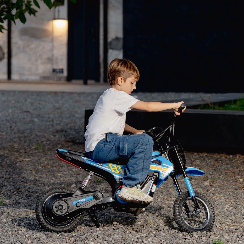 AIYAPLAY Elektryczny motocykl dziecięcy 24 V Motocross z silnikiem 250W, akumulator 7Ah, tylne zawieszenie, hamulec tarczowy, 16 km/h, 8–12 lat | Aosom PL