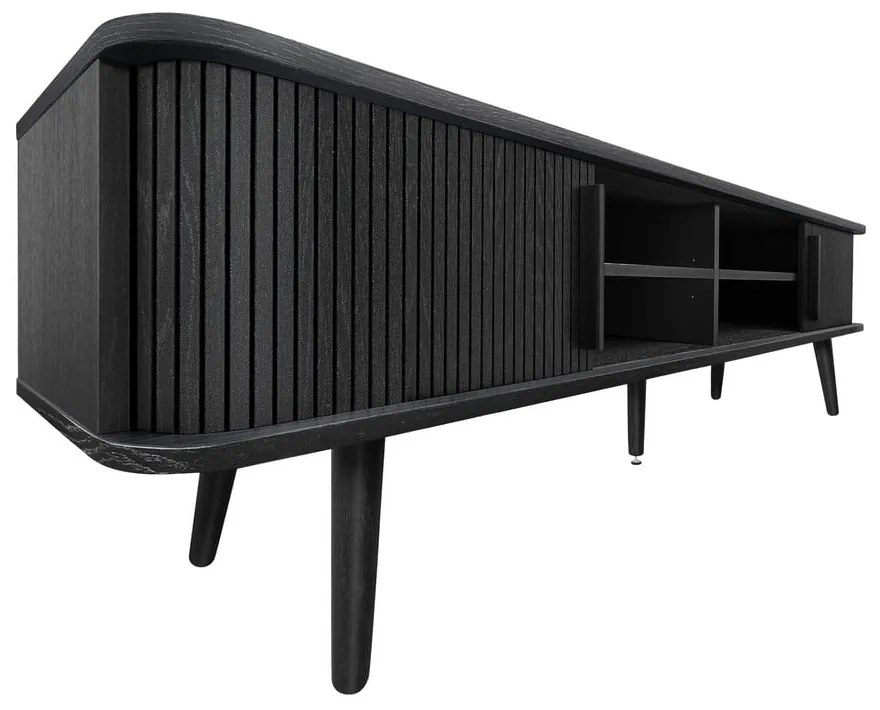 Czarna szafka pod TV w dekorze dębu 178x50x40 cm Rove – Woodman