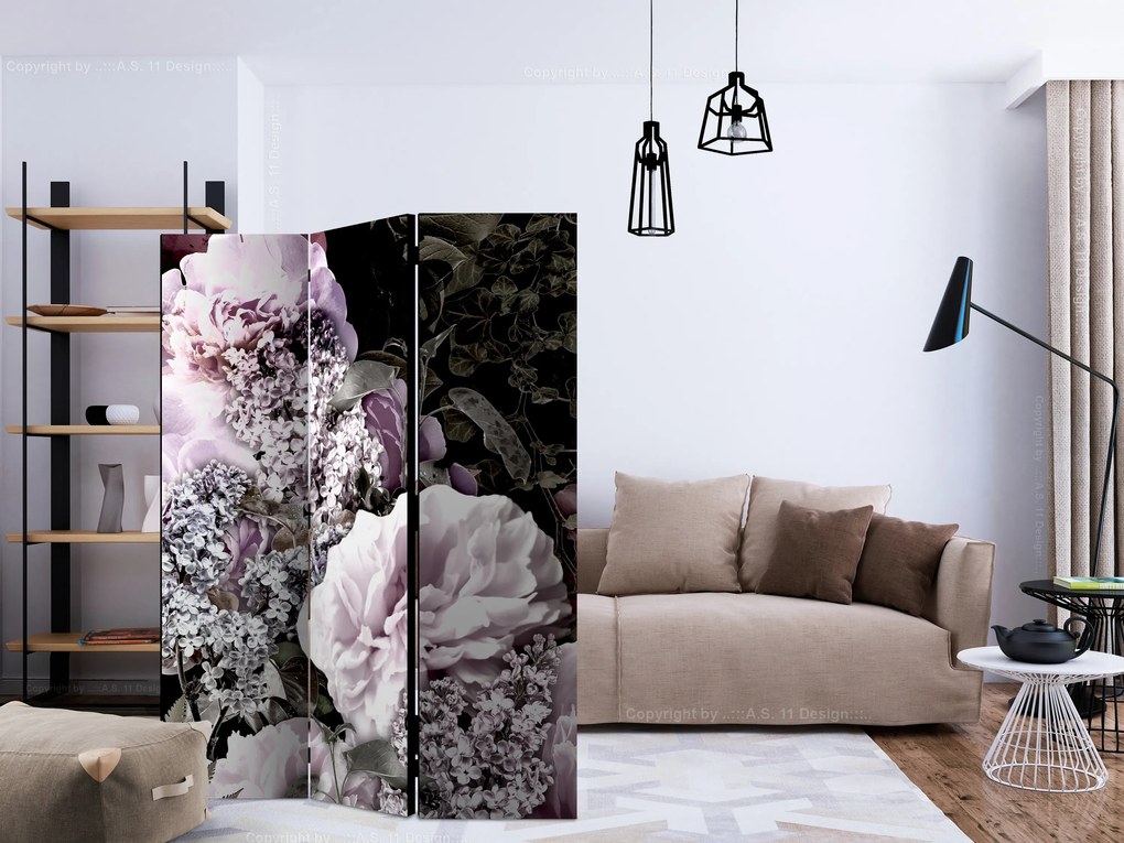Parawan akustyczny Kwiaty 135x172 cm 3-częściowy czarny ARTGEIST B