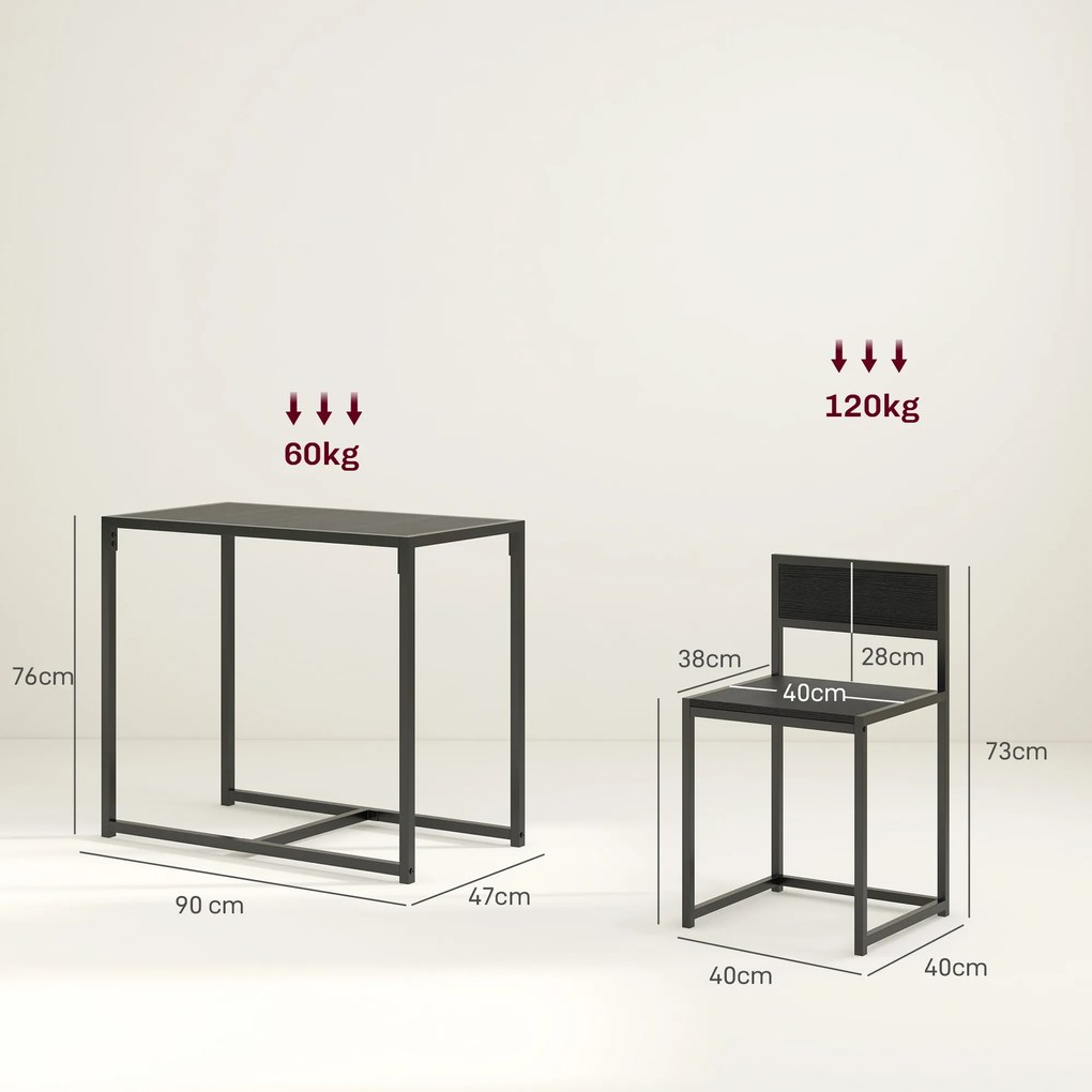 3-częściowy zestaw wysokiego stołu HOMCOM, zestaw 3-częściowy, 2 krzesła, 1 stół, 90 cm x 47 cm x 76 cm, czarny