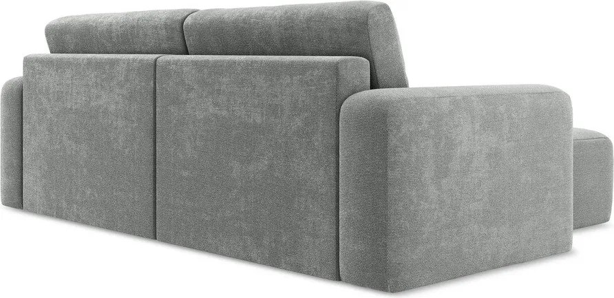 Szary rozkładany narożnik ze schowkiem z tkaniny szenilowej (lewostronny/z szezlongiem) Kona – Makamii