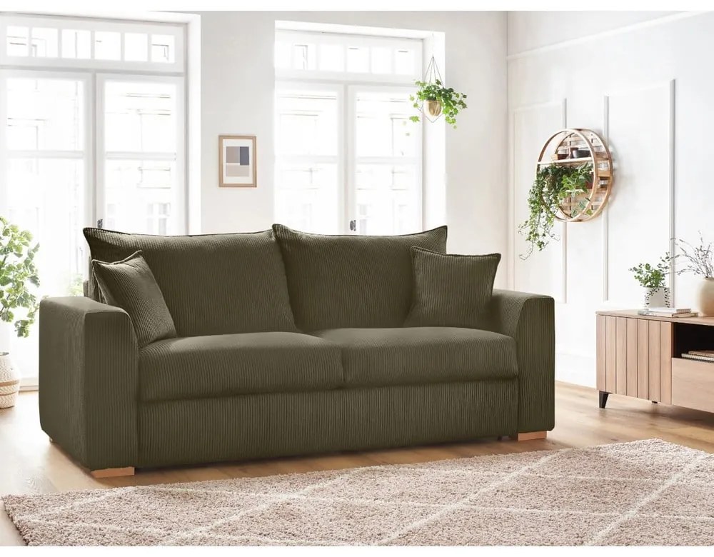 Zielonobrązowa sztruksowa rozkładana sofa 225 cm Augustin – Bobochic Paris