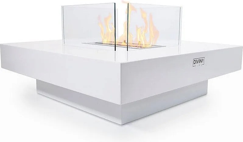 Kominek bioetanolowy stojący Panarea White 70x70x35 do użytku wewnątrz i na zewnątrz