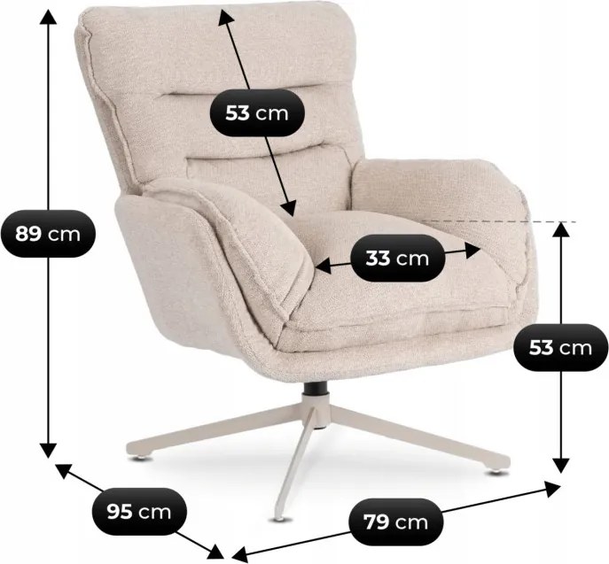 Fotel Wypoczynkowy Obrotowy PASADENA z Podnóżkiem Kremowy Nowoczesny