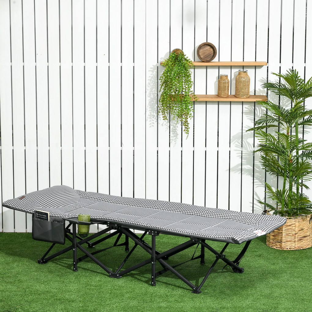 Outsunny Łóżko kempingowe z torbą i uchwytem na kubek Wygodny leżak na camping Czarny | Aosom PL