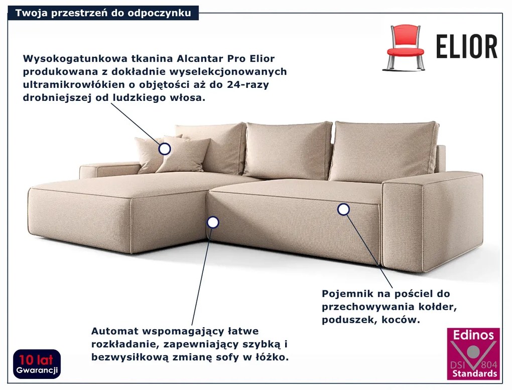 Beżowy rozkładany narożnik z pojemnikiem L7-K99