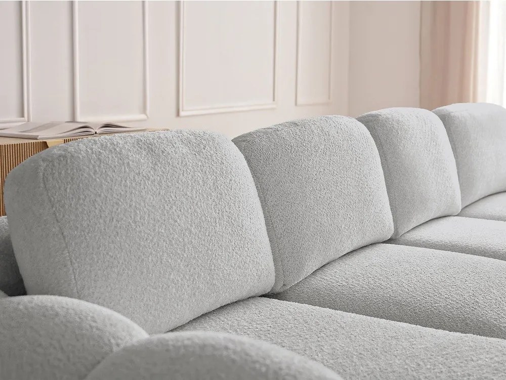 Jasnoszary rozkładany/ze schowkiem narożnik z materiału bouclé (lewostronny/z szezlongiem) Montaigne – Bobochic Paris