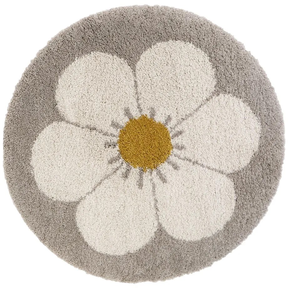 Jasnoszaro-kremowy dywan dziecięcy ø 120 cm Bohemian Daisy – Nattiot