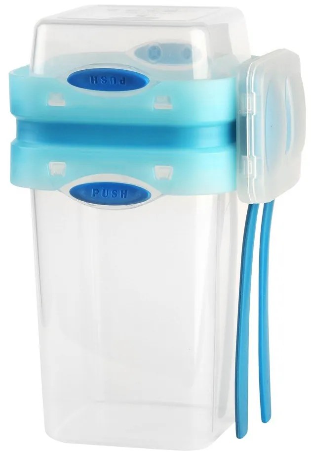 Niebieski pojemnik na przekąskę i obiad ze sztućcami, Vialli Design, 650ml+230m