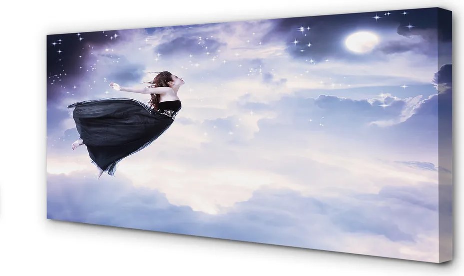 Obraz drukowany na płótnie Wróżka na Tle Nieba i Księżyca