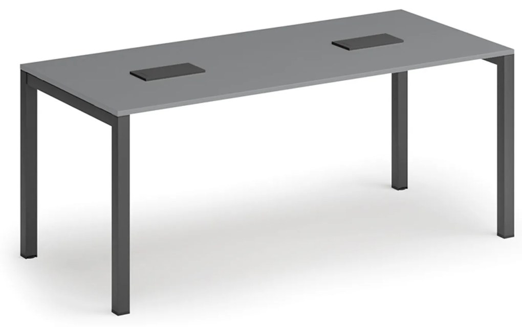 Stół konferencyjny PRIMO SQUARE, 180x80 cm, grafit + 2x port blatowy TYP II, czarny