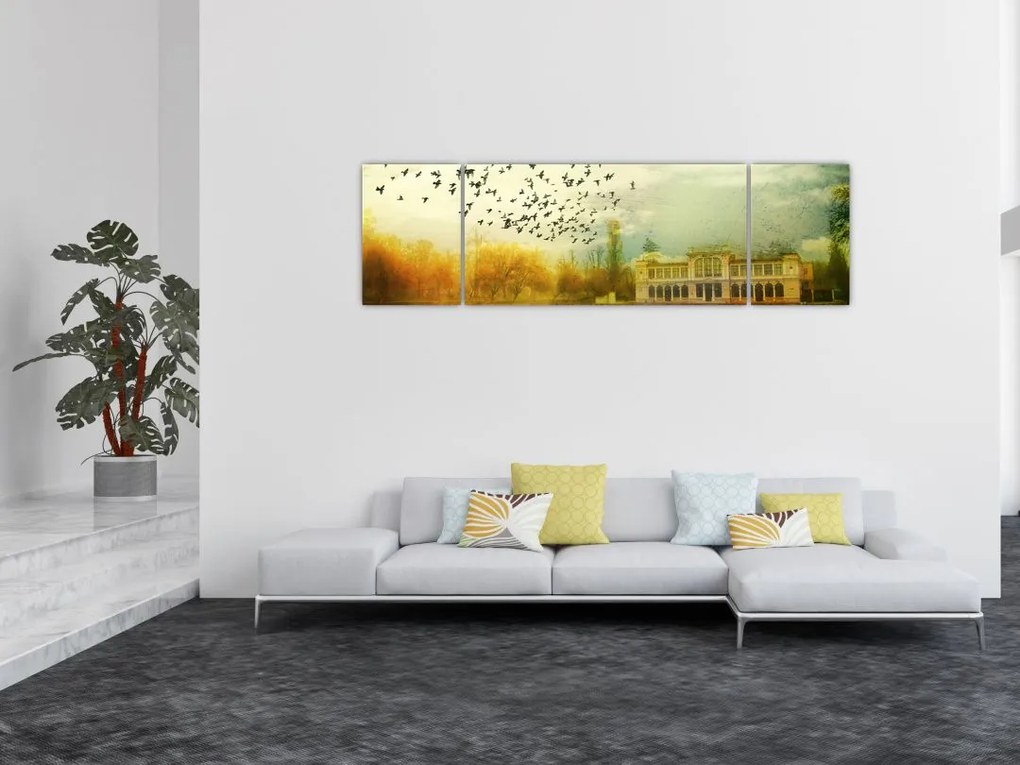 Obraz namalowanego krajobrazu z rezydencją (170x50 cm)
